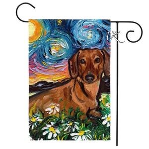 Dachshund Starry Night Garden Flag 🐾 Doxie Wiener